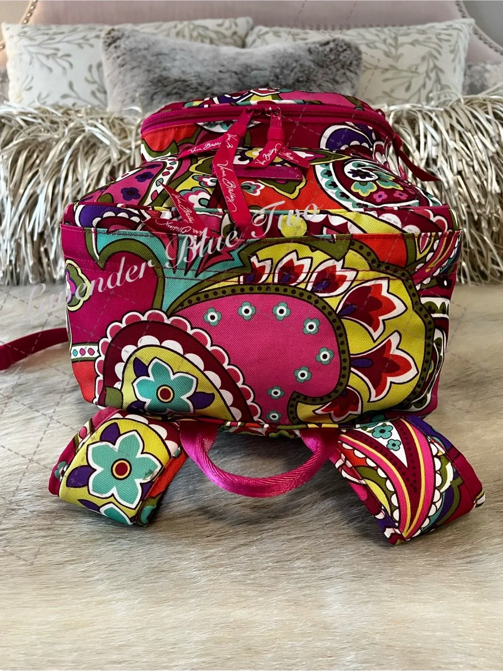 VERA BRADLEY Pink Swirls 2014 Lighten Up Essential Backpack Green Paisley Floral - Picture 13 of 17